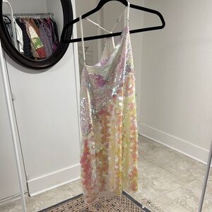 Urban Outfitters Sequin Asymmetrical Dress - Pink and Yellow